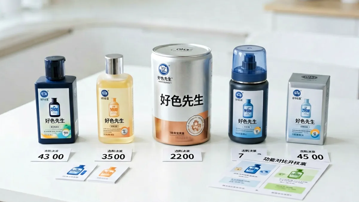好色先生与多款同类产品排列在一起进行功能与价格横向对比的场景示意图